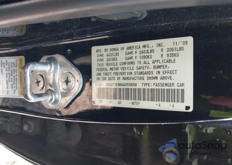 2010 Honda Accord 2.4 Ex-L z USA, uszkodzony, nr VIN 1HGCP2F88AA055858